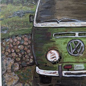Acrylic PAINTING on Canvas 4" x 6" ORIGINAL One-of-a-Kind Volkswagen Bus Westfal
